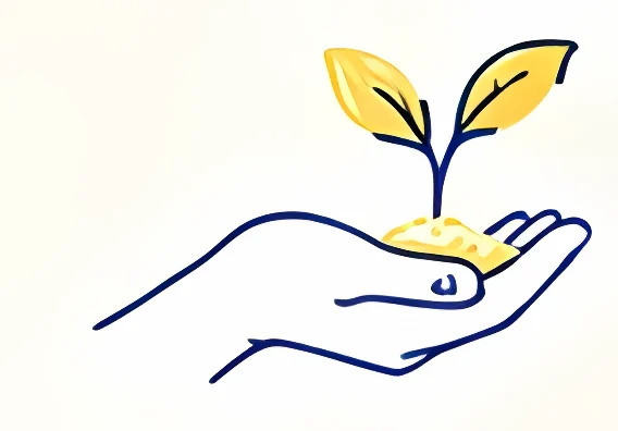 芽に光を当てる手のイラスト