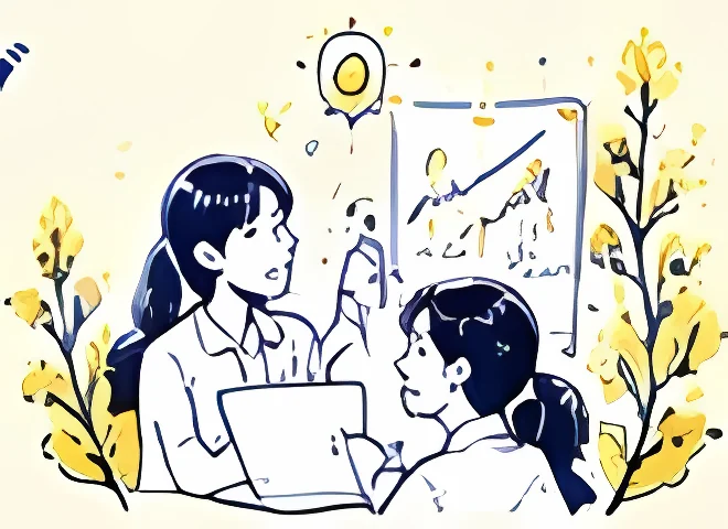 企画を考える若者たちのイラスト